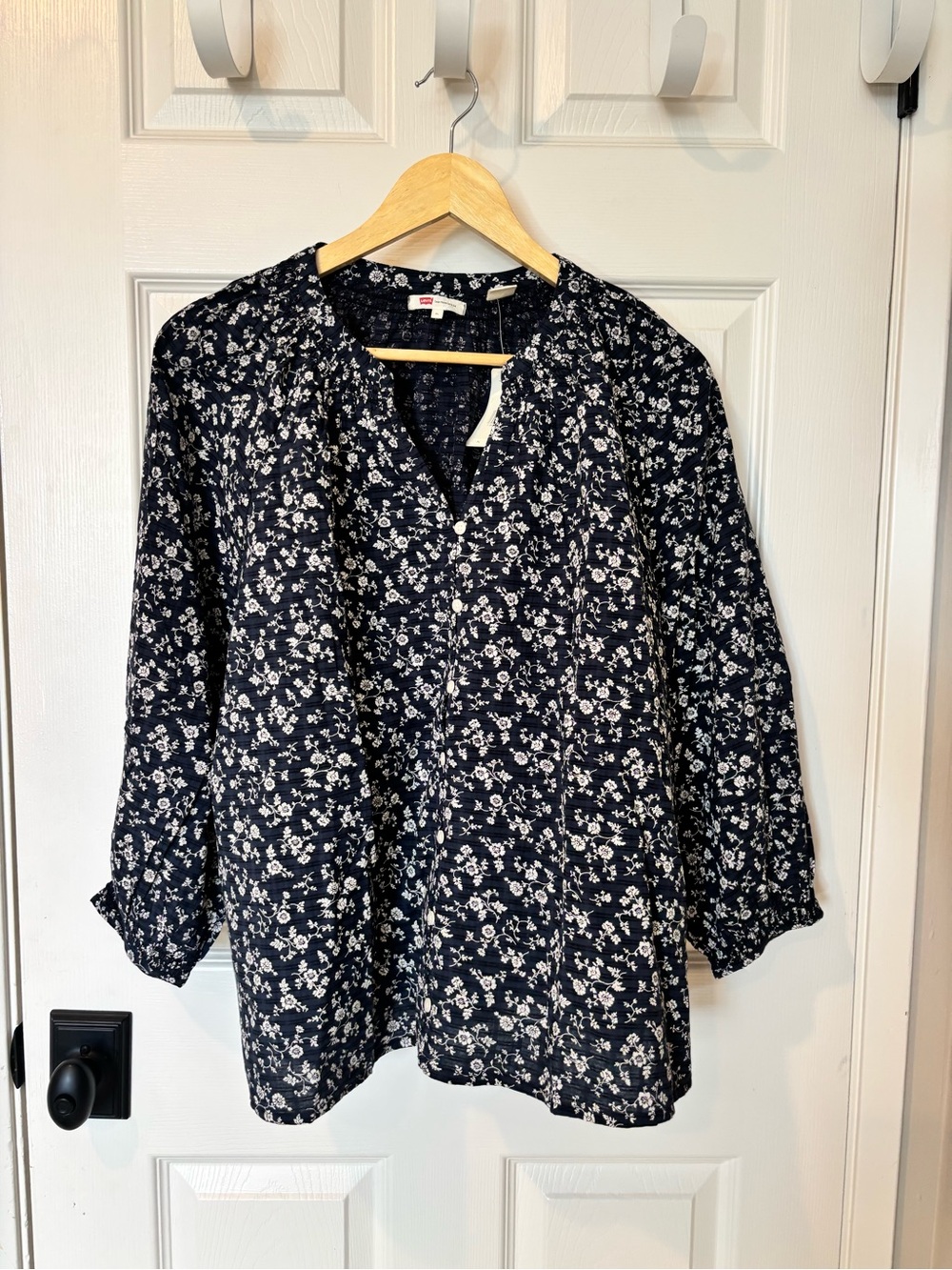 Levi's Navy Floral Henley Blouse